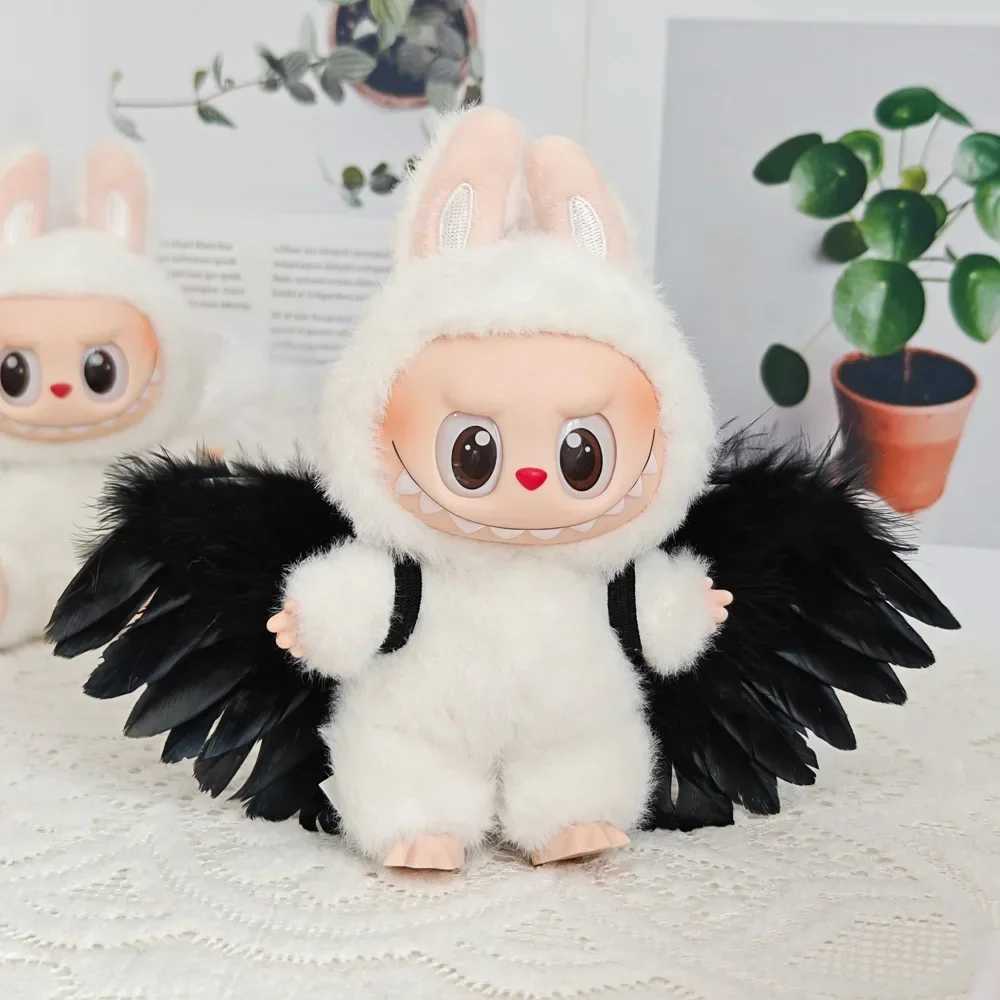 Labubu Black/White Wearable Feather Wings Dolls Clothes Outfit Accessories for 15-17cm DIY Mini Dolls Clothing Girl Gift Z250516