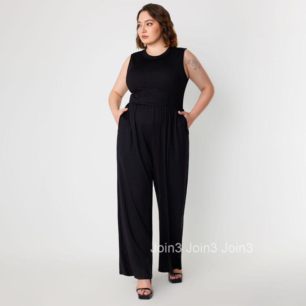 Plus Size Womens Slimming Sleeveless Waist Cinching Fashion Casual Solid Color Versatile Jumpsuit Pants