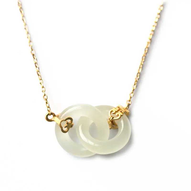 New in Natural Hotan White Jade Interlocking Necklace Auspicious Pendant Elegant Vintage Clavicle Chain Jewelry for Wen gift X250516