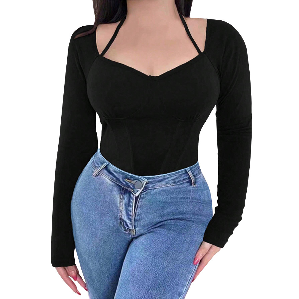 Large Size Womens Pure Desire Style T-shirt Autumn and Winter Slim Fit and High-end Square Neck Top