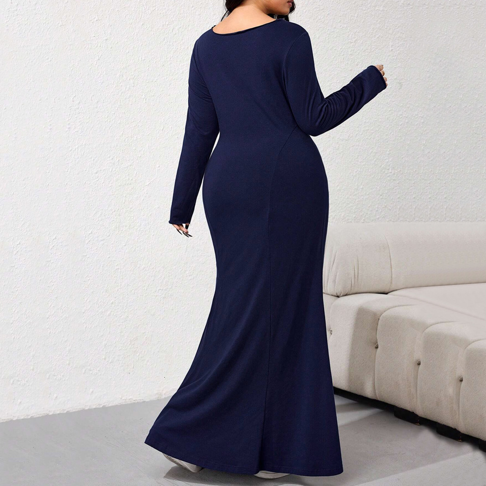 Large Size Womens Simple and Elegant Style Dress Sweet Autumn and Winter Design Sense Niche Temperament Long Skirt
