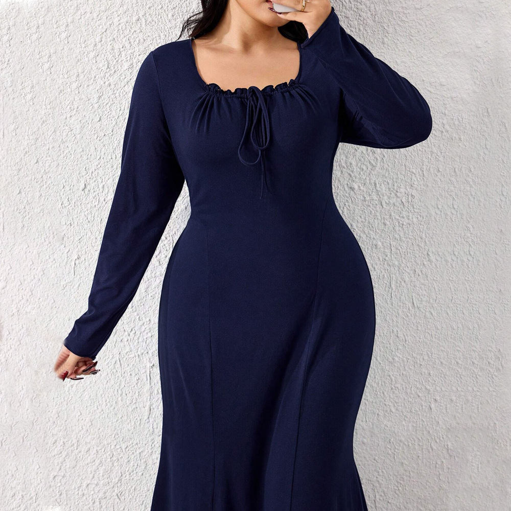 Large Size Womens Simple and Elegant Style Dress Sweet Autumn and Winter Design Sense Niche Temperament Long Skirt