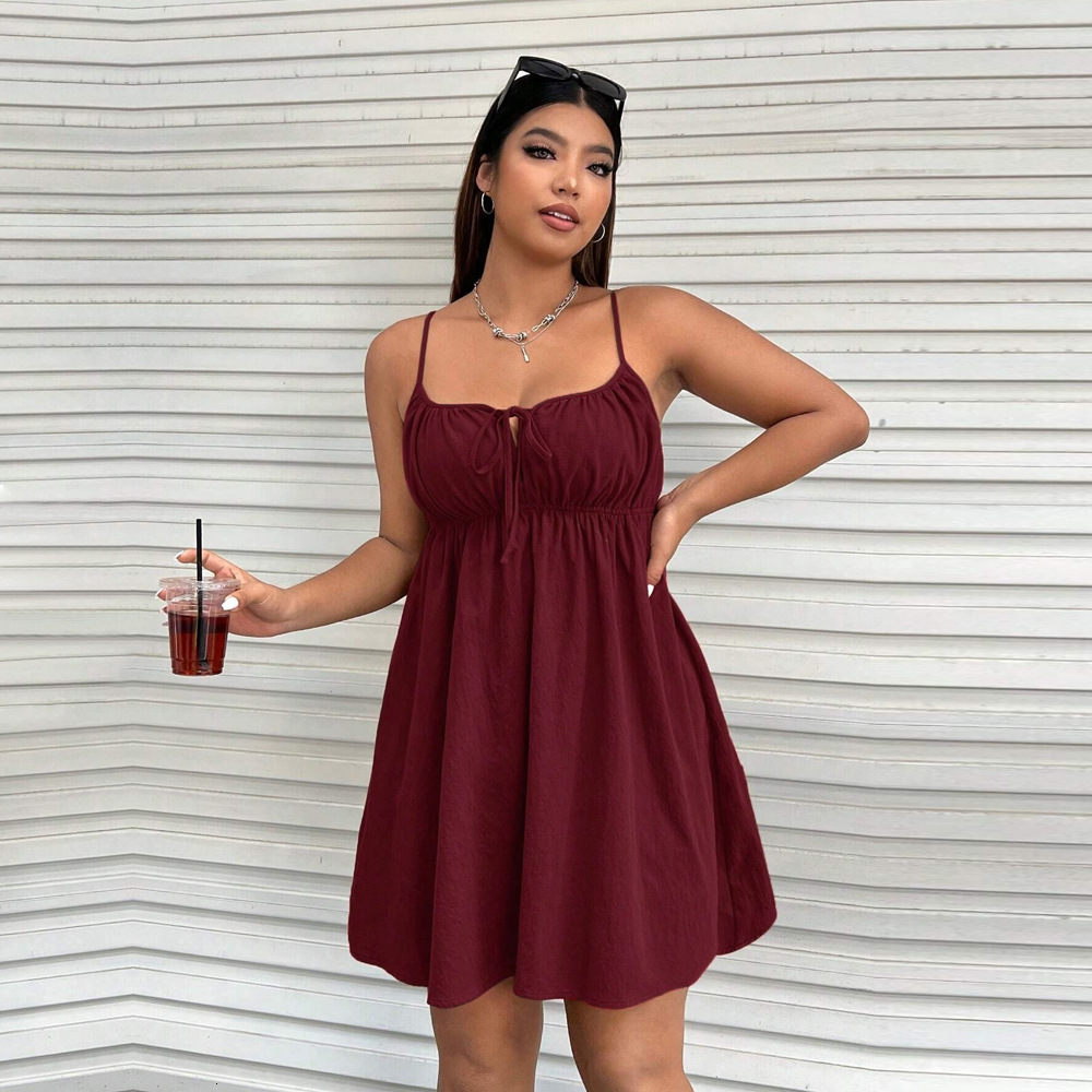 Plus Size Womens Spring/summer Waist Cinched Sleeveless Camisole Mini Casual Dress