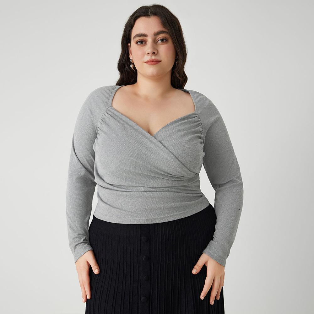 Plus Size Womens Elegant and Intellectual Style T-shirt Autumn and Winter High-end Fashion Temperament Top