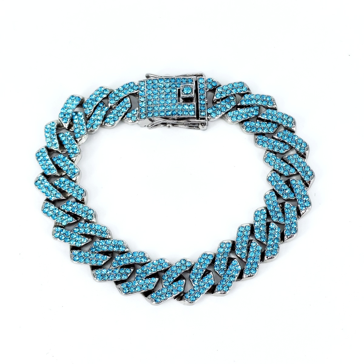 Charming Male Jewelry Accessory: Polished Rhodium Plated Chunky Curb Band Featuring Vibrant Semi Precious Beads