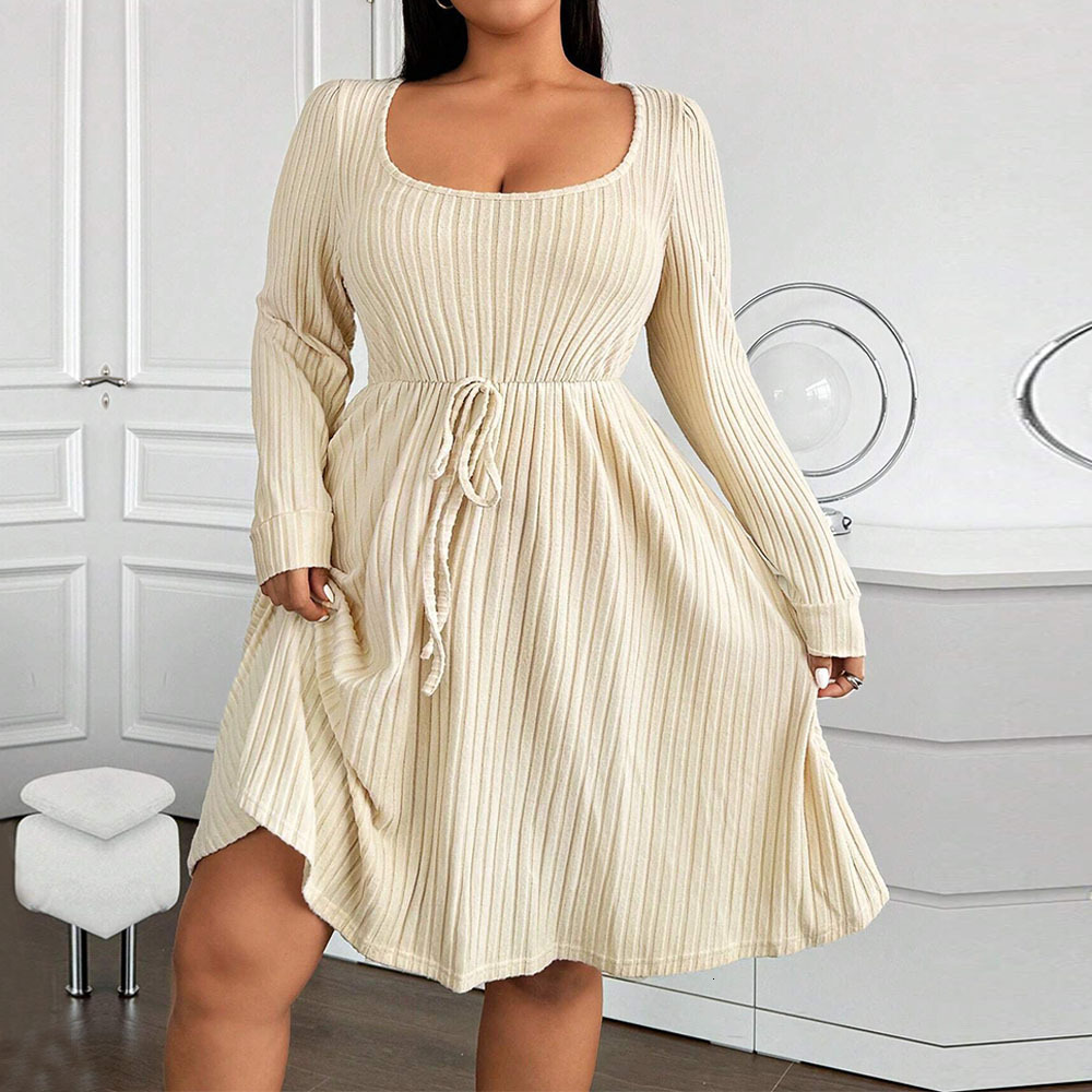 Plus Size Womens Simple and Elegant Dress Autumn and Winter New Style Adjustable Waist Slimming Mid Length Skirt
