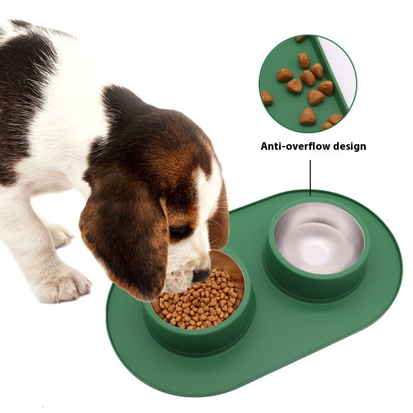 Pet Double 2 Stainless Steel Anti Overturning Basin Drinking Water Rice Dog Food Bowl Supplies