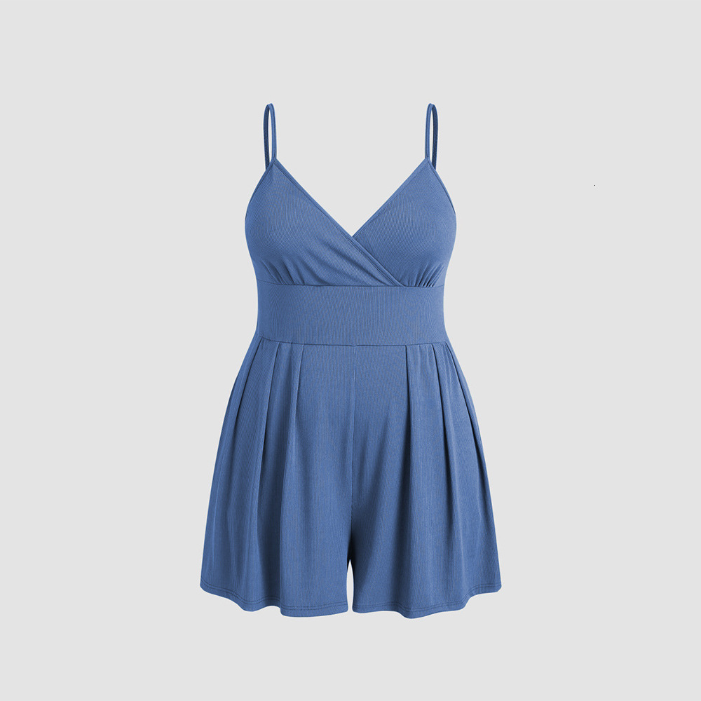 Plus Size Sleeveless Camisole Jumpsuit Summer Vacation Style Cinched Waist Jumpsuit Shorts