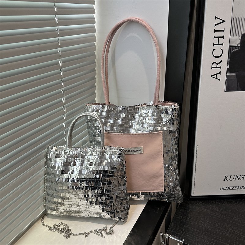 2025S designer spring new handbag temperament sequin commuting large capacity tote women versatile casual personality western-style shoulder bag
