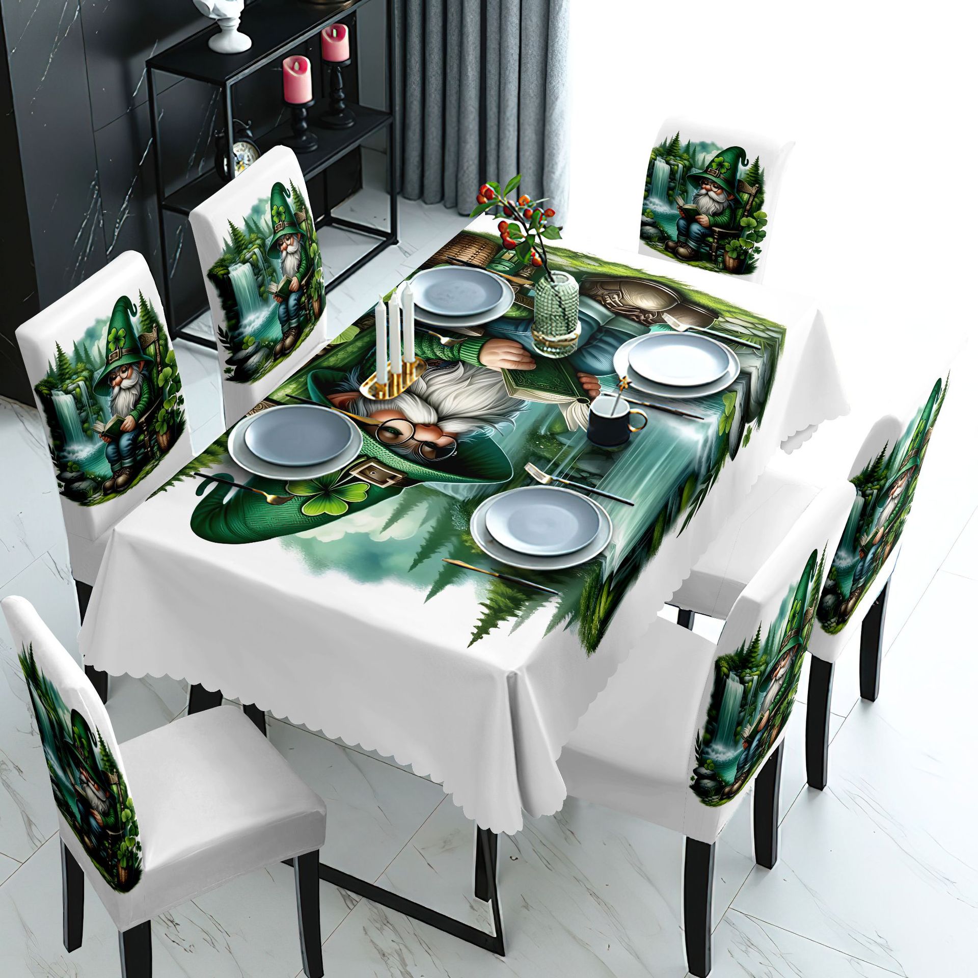T0467 Waterproof Printed Tablecloth Restaurant Home Printed Chair Cover Tablecloth Chair Cover Decoration Set Patrick