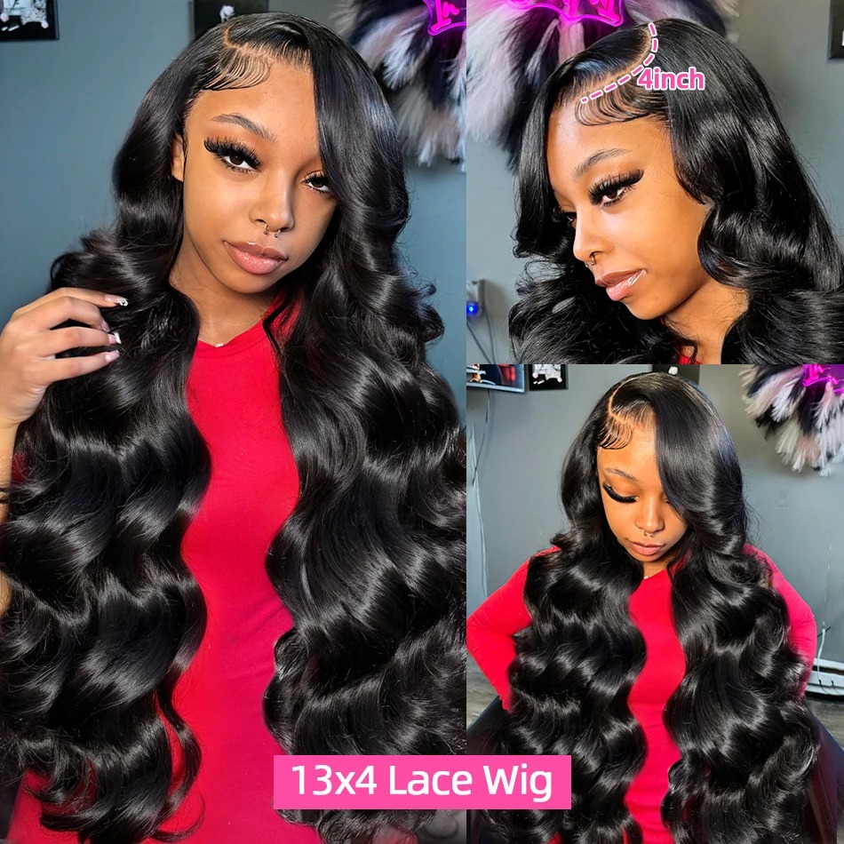 HD Transparent 13x4 Body Wave 30 36 Inch Lace Front Wig Pre Plucked 360 Lace Frontal Wig Human Hair Wigs For Women Wig 200 Density Synthetic Wig