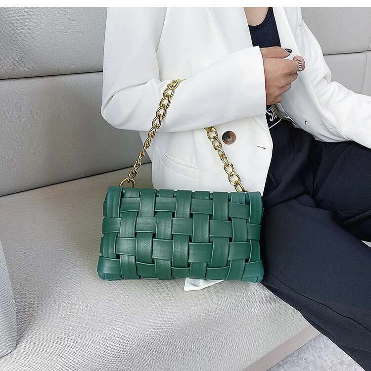 Weave Women's Clutches Chain Design Shoulder Bags Small PU Leather Crossbody Bags For Women Handbag Ladies Sling Bag