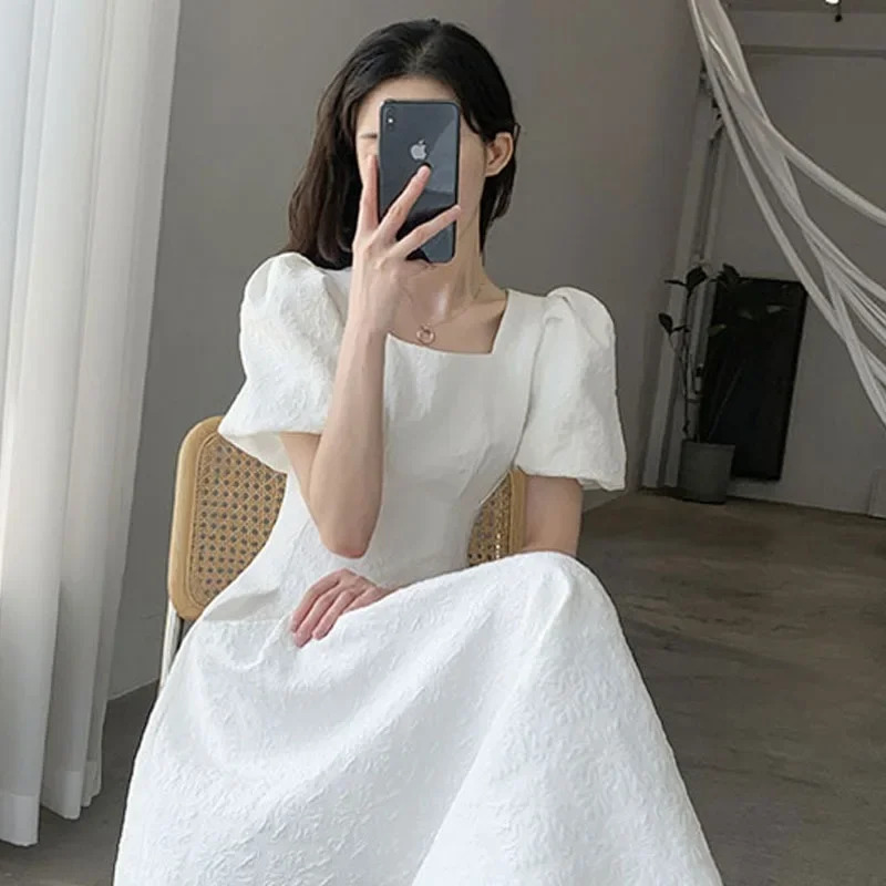 A plus size elegant weight loss jacquard dress for womens French white long with a square collar suitable ly arrived Plu in summer Oh my goodness 2505