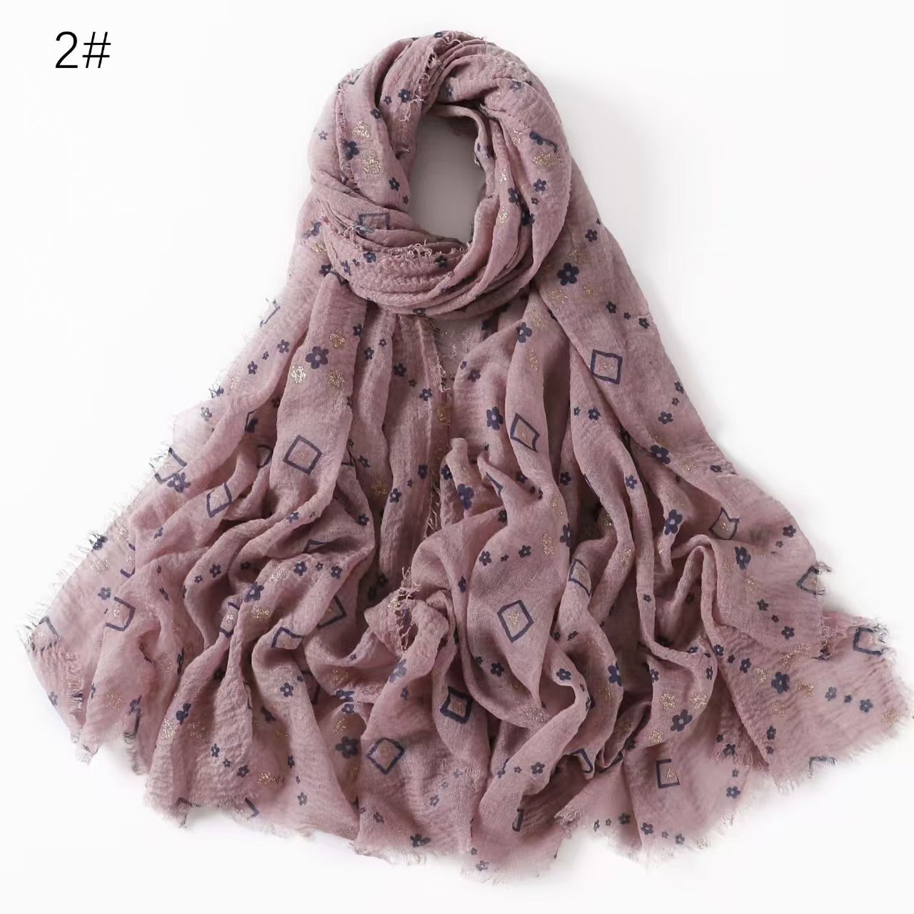T720 printed floral art sunscreen travel shawl air conditioning towel gold stamping cotton and linen beard bubble wrinkle solid color long scarf