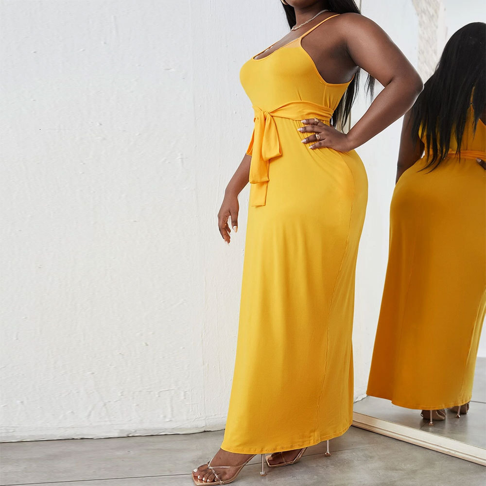 Spring/summer Plus Size New Belt Slimming Knit Camisole Dress Temperament Long Skirt