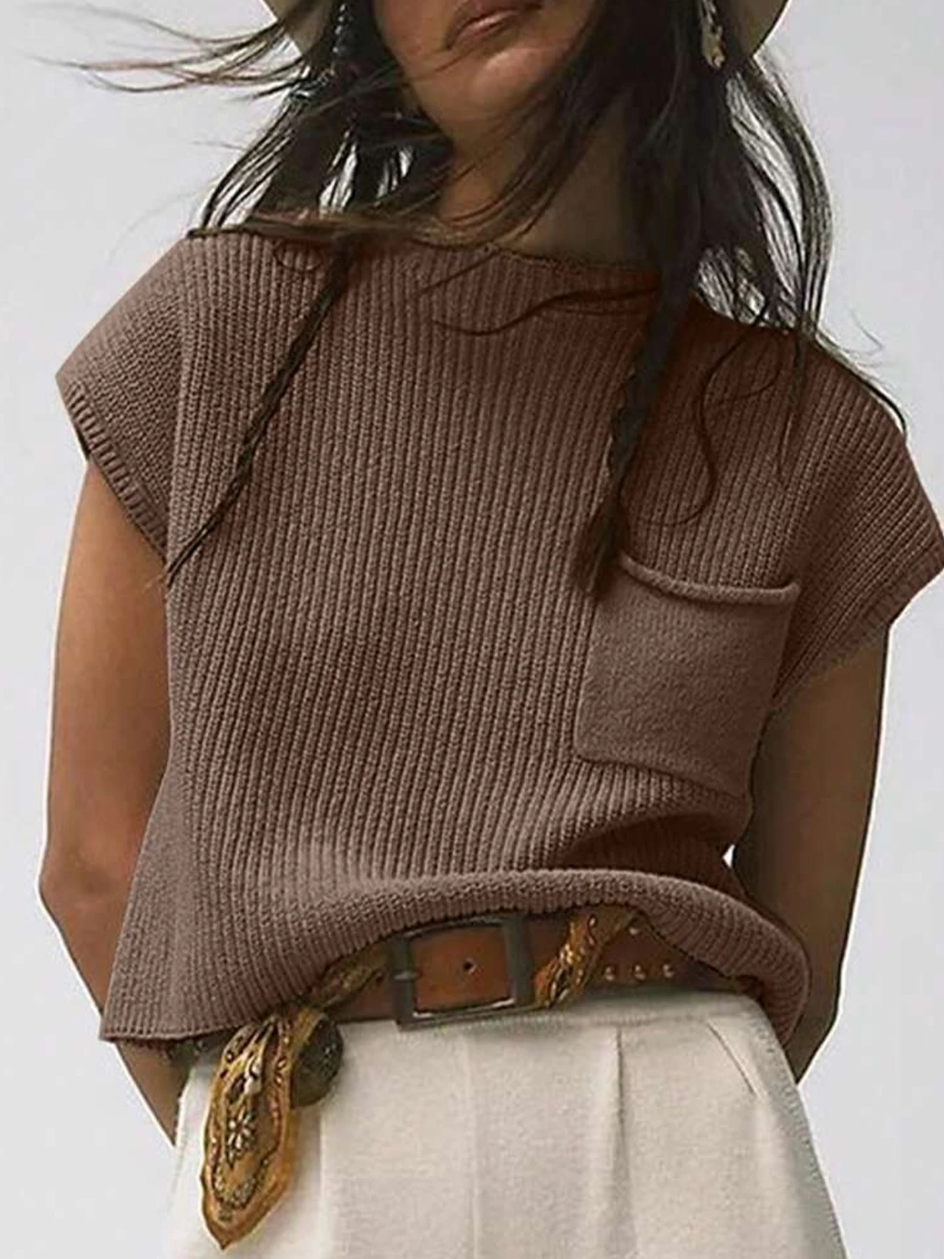 Spring and summer womens casual loose round neck knitted sweater vest 250506