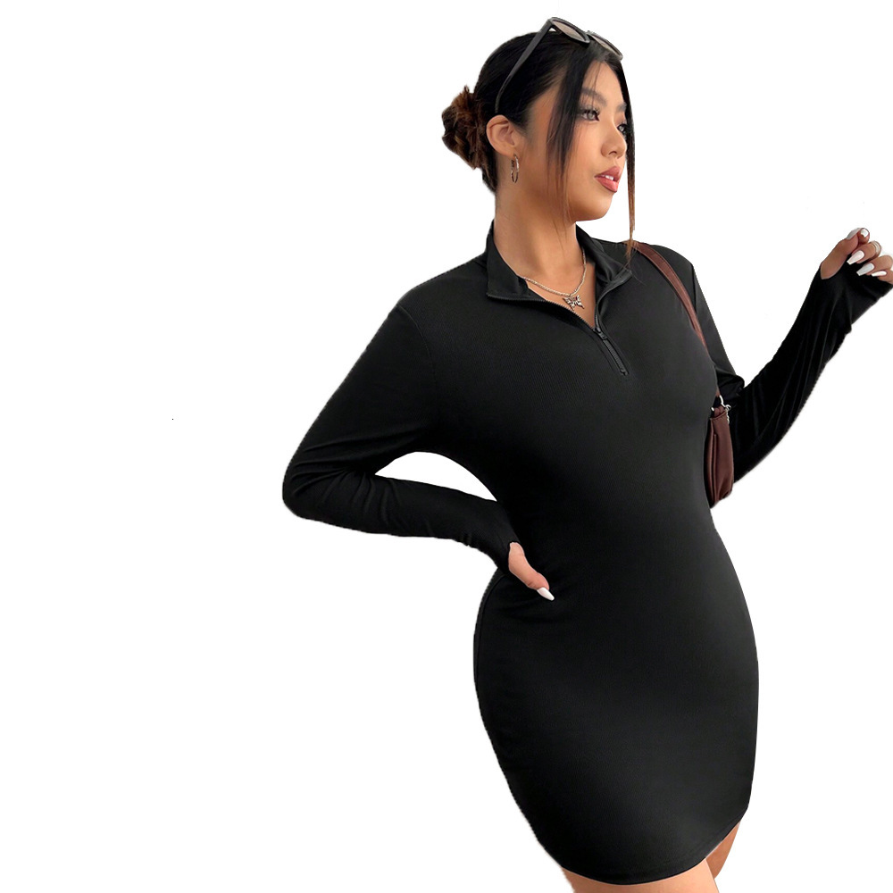 Plus Size Womens Simple Style Dress for Autumn and Winter High Waist Slim Fit Hip Hugging Short Skirt