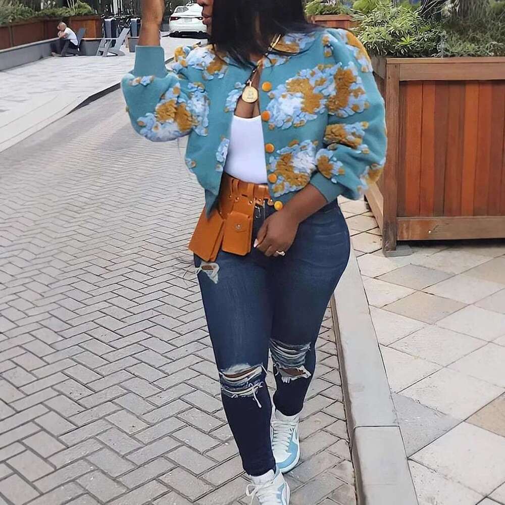 Xh031 Cross-Border European And American Style Women's Fashion Casual Jacquard Plush Jacket Crew Neck Design For All Seasons