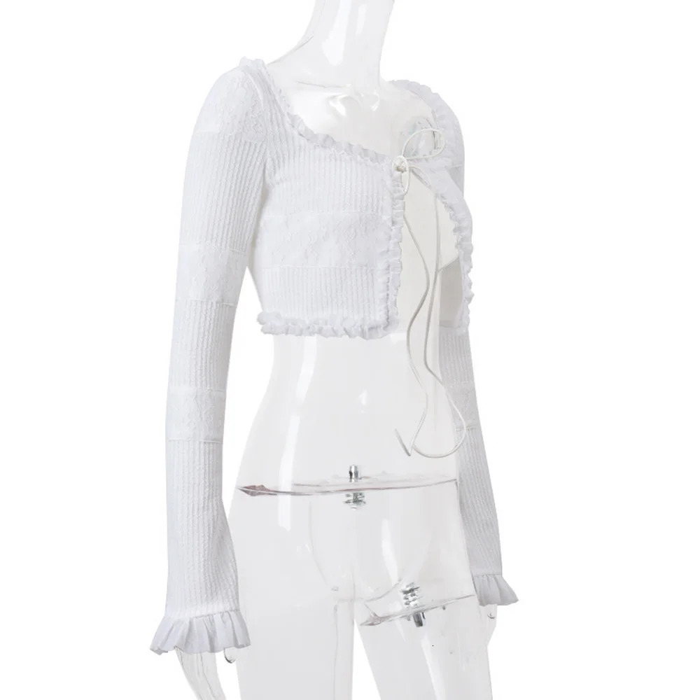 FZCSPEED Womens Ruffle Layered Mini Skirt Two-piece Set Square Neck Crop Top Cardigan Top Mini Skirt Slim Fit Two-piece Set 250515