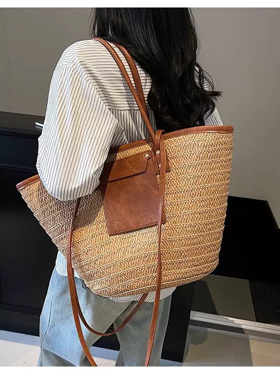 25S new model New Travel Style Fashionable Woven Handheld Tote Bag Large Capacity Beach Bag