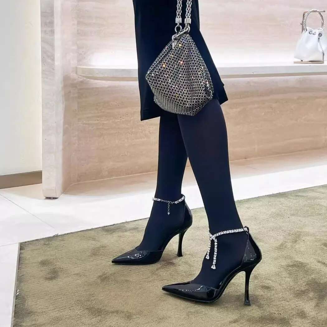 2025 New Fashion Sandals Women's Dia Chain Pointed High Heels Sexy Stiletto Shoes