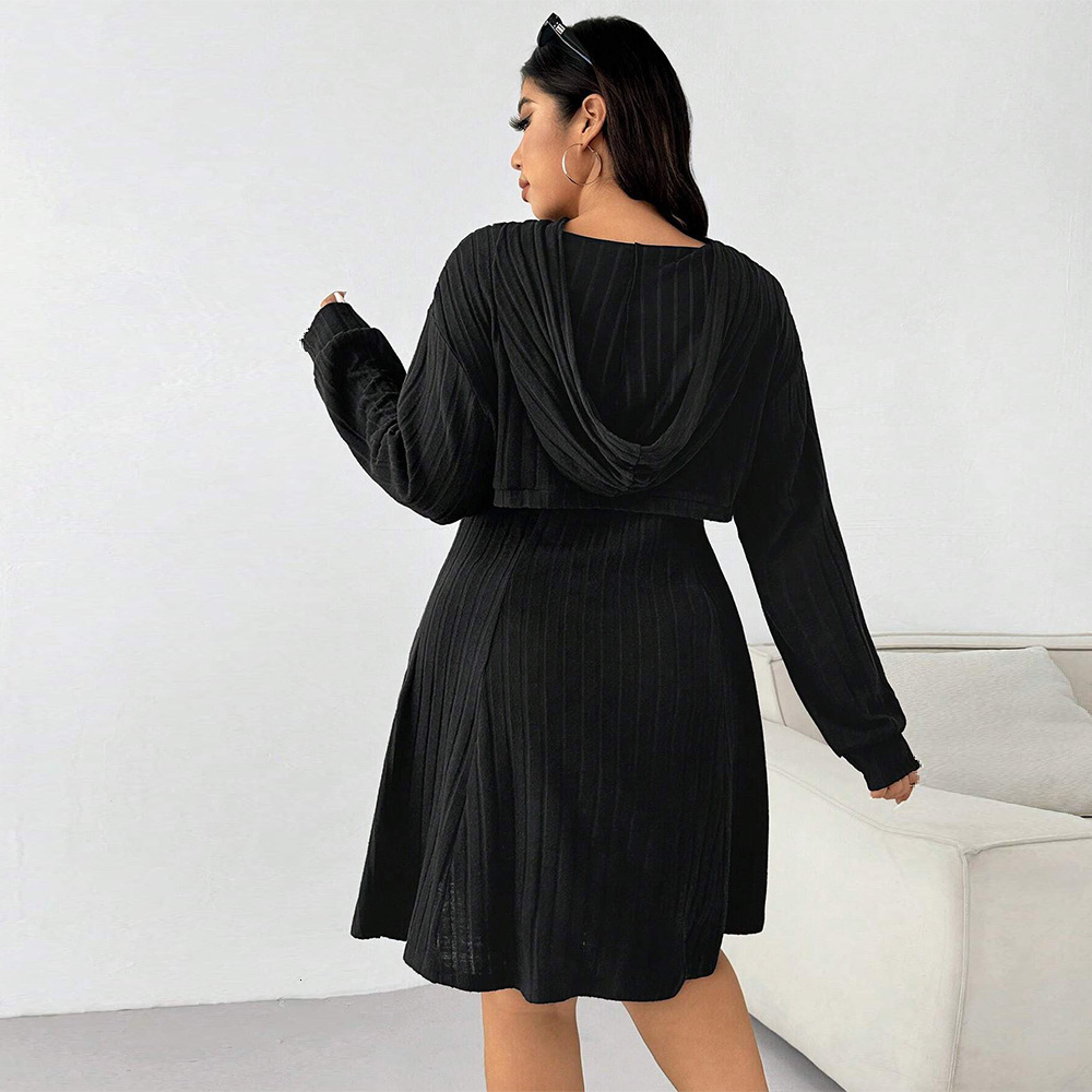 Plus Size Womens Clothing Simple Sweet Style Fashion Set Autumn and Winter Hooded Shawl Short Skirt Two-piece Set