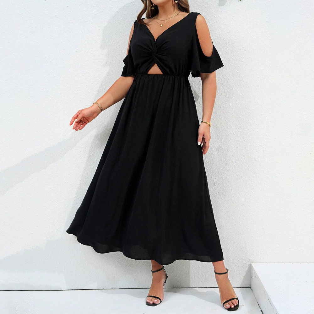 Plus Size Womens Elegant and Stylish Dress Summer New Item with Exposed Navel Design Mid Length Skirt