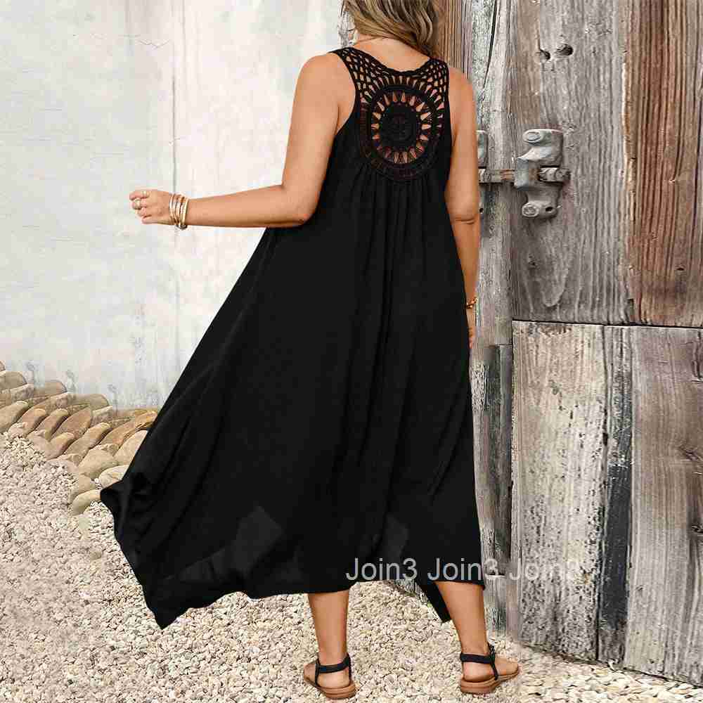 Oversized Womens Casual Loose V-neck Dress Breathable Irregular Sleeveless Long Skirt
