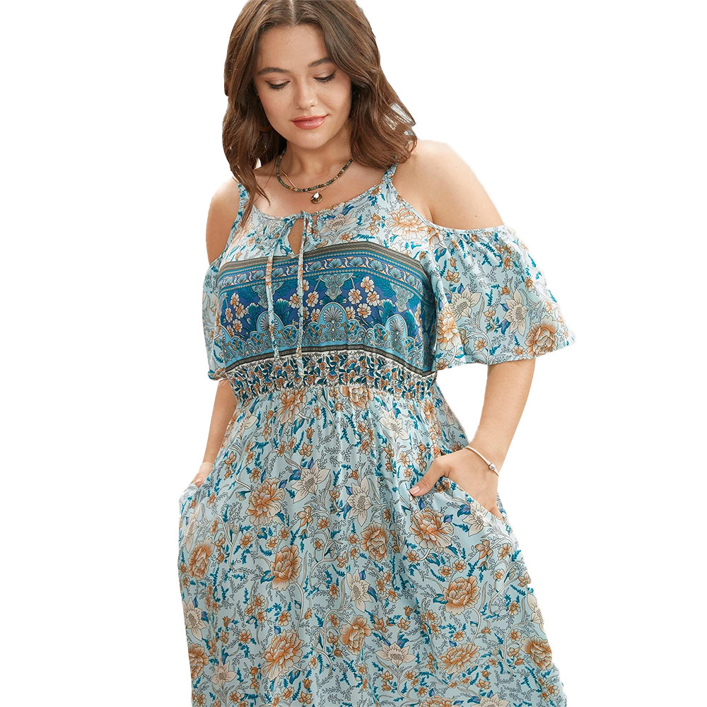 Oversized Womens Summer Suspender Sexy Casual Vacation Off Shoulder Floral Dress