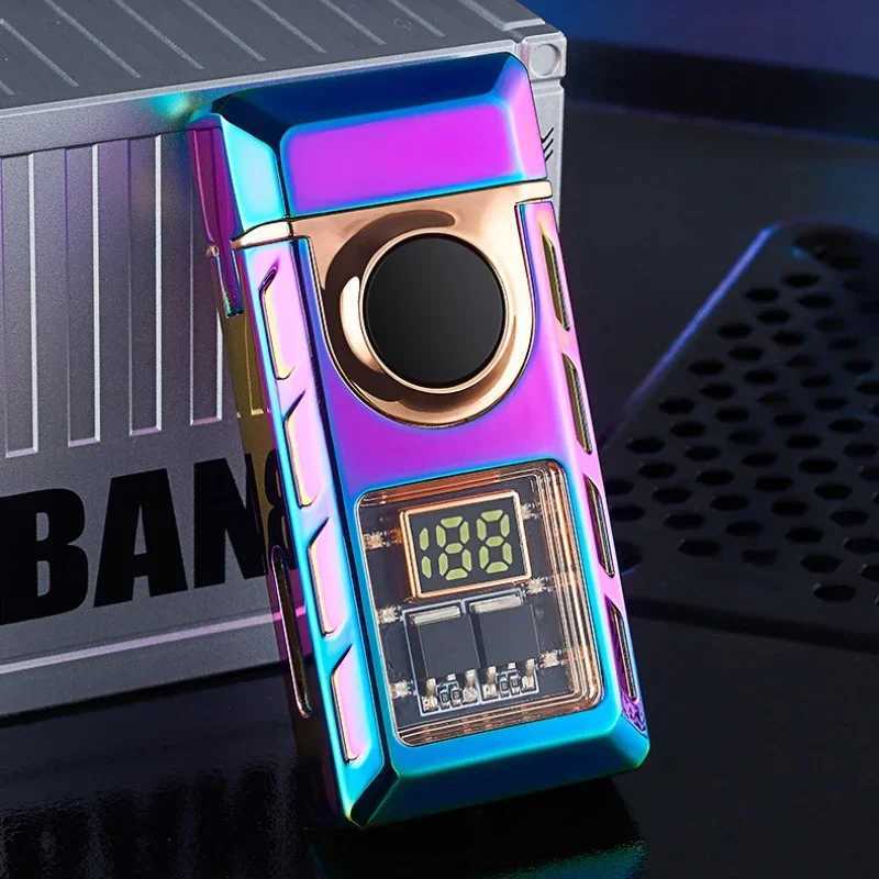 Hot Sales New Electronic Pulse Cigarette Lighter Gas and Electric Digital Display Double Arc Windproof Butane Gas LighterT250516