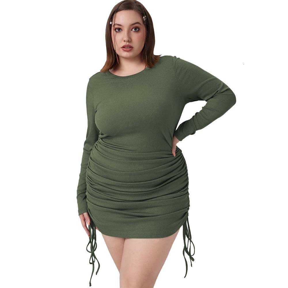 Autumn and Winter New Plus Size Womens Simple and Elegant Dress Round Neck Pullover Short Skirt
