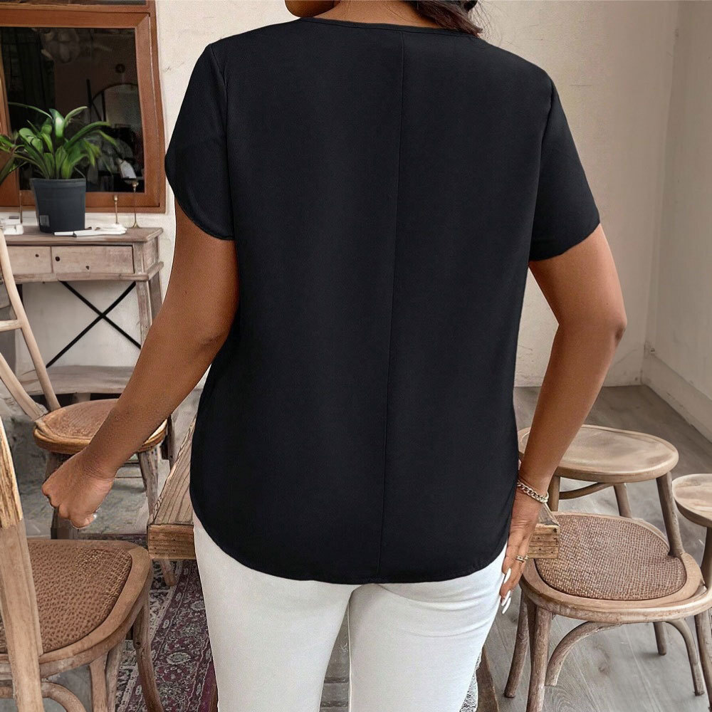 2025summer Simple V-neck T-shirt Loose Casual Commuting Short Sleeved Top