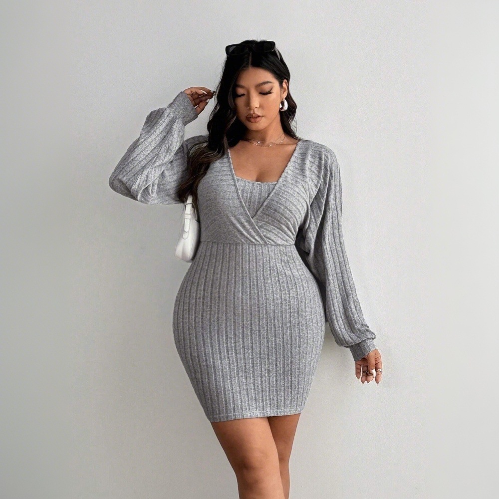 Large Size Womens Sexy Pure Desire Dress Autumn and Winter New Item Fake Two Piece Slimming Short Skirt