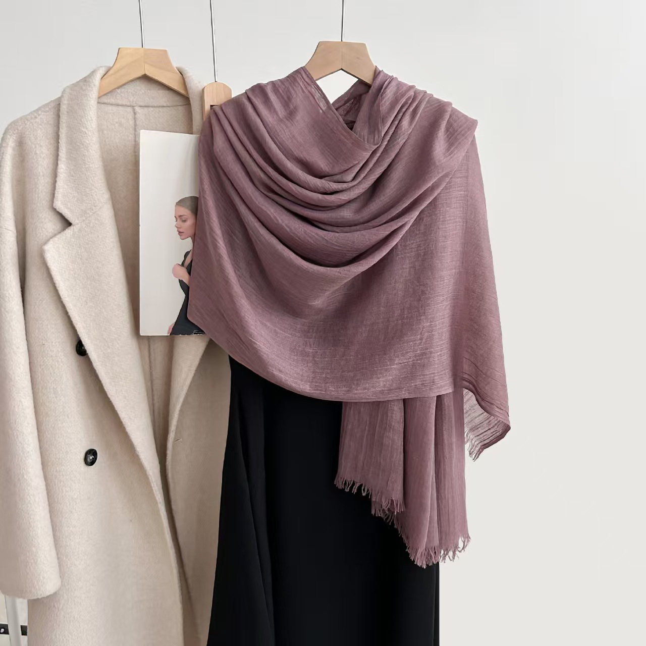 T724 cotton and linen scarf high-grade spring and summer versatile pure color Japanese and Korean atmosphere gauze scarf sunscreen shawl simple neck s