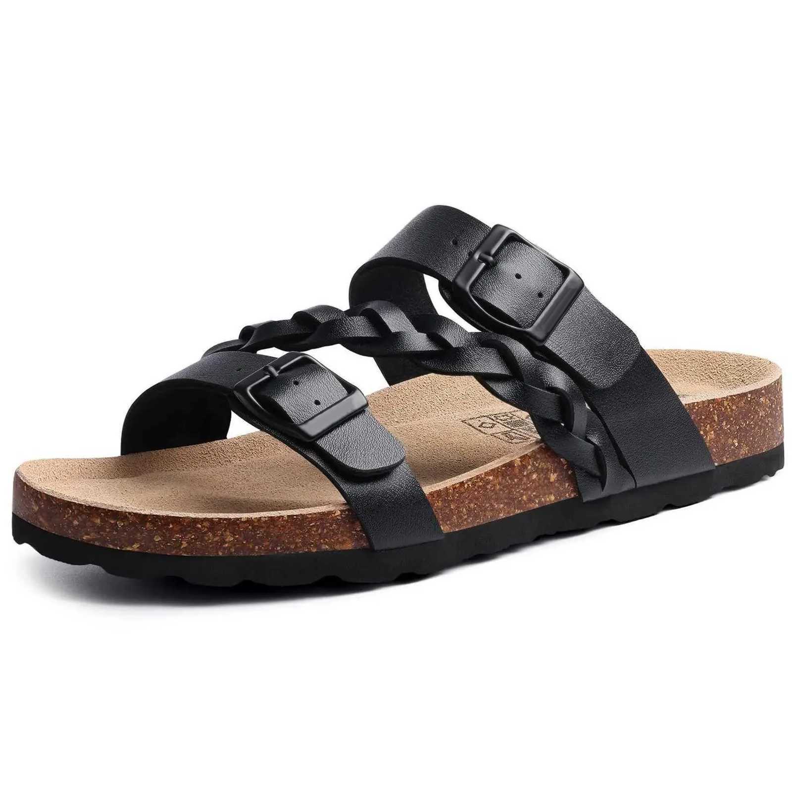 Comwarm Womens Cork Foot Mat Slide with Arch Support Summer Womens Cork Sandals with Adjustable Buckle for Sliding Up the Slide W250414