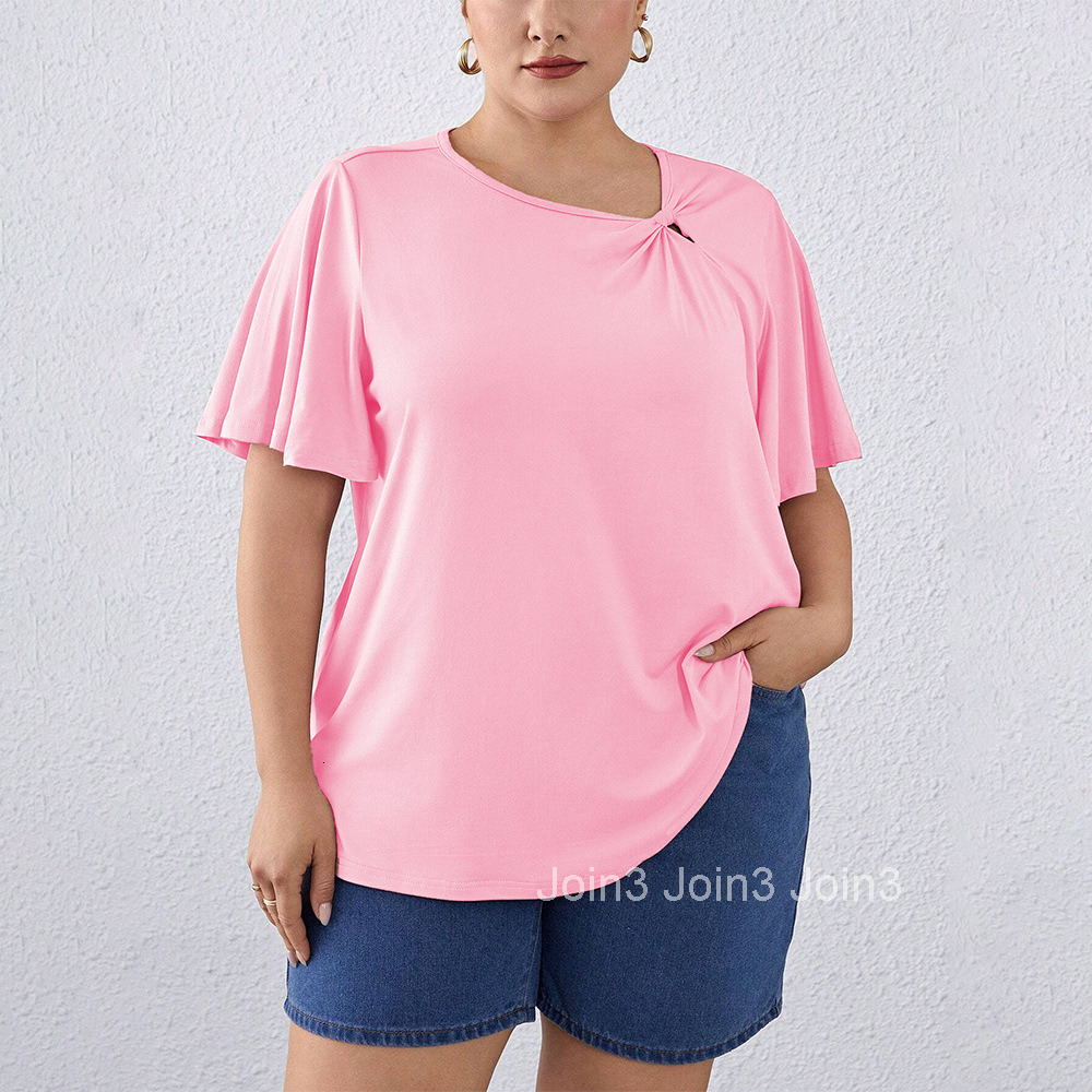 Large Size Minimalist Round Neck T-shirt for Summer Loose and Versatile Solid Color Pullover Short Sleeved Top