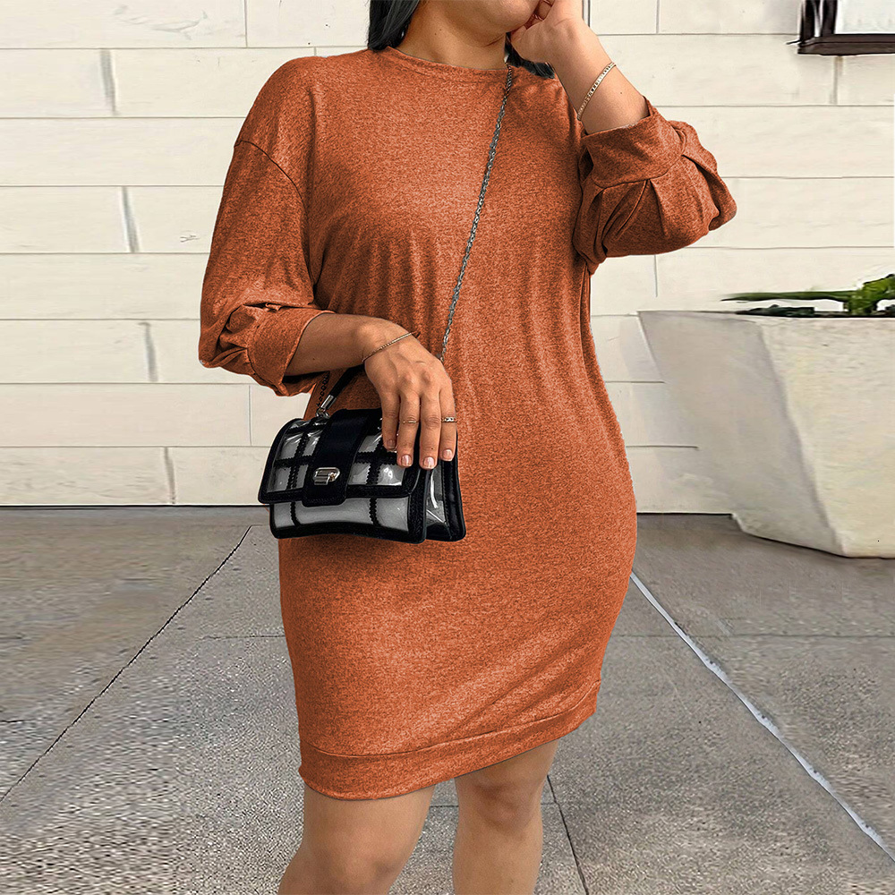 Plus Size Womens Fashion Simple Style Dress for Autumn and Winter Loose and Slimming One Step Short Skirt