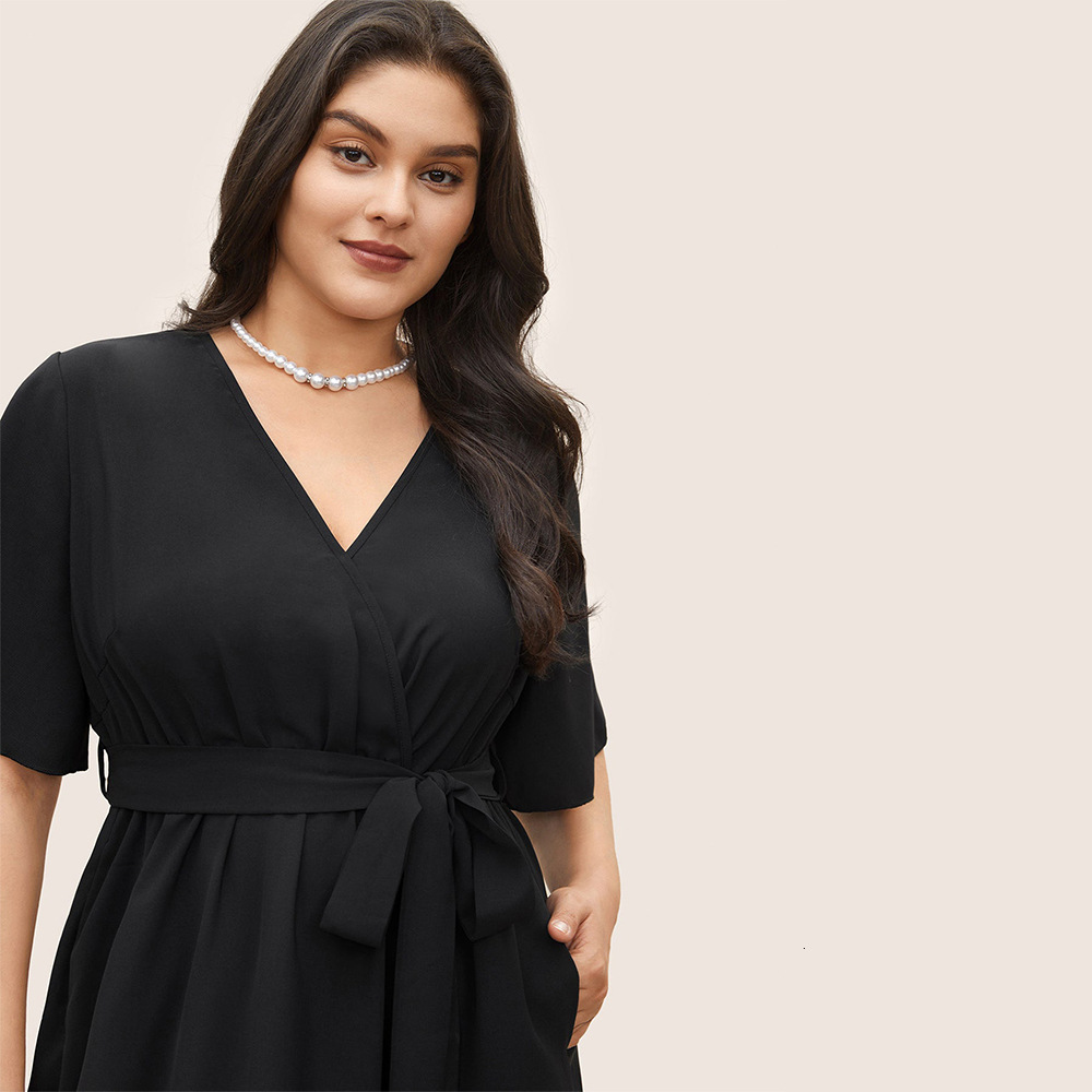 Plus Size Womens Elegant Style Dress Summer V-neck Design Irregular Skirt