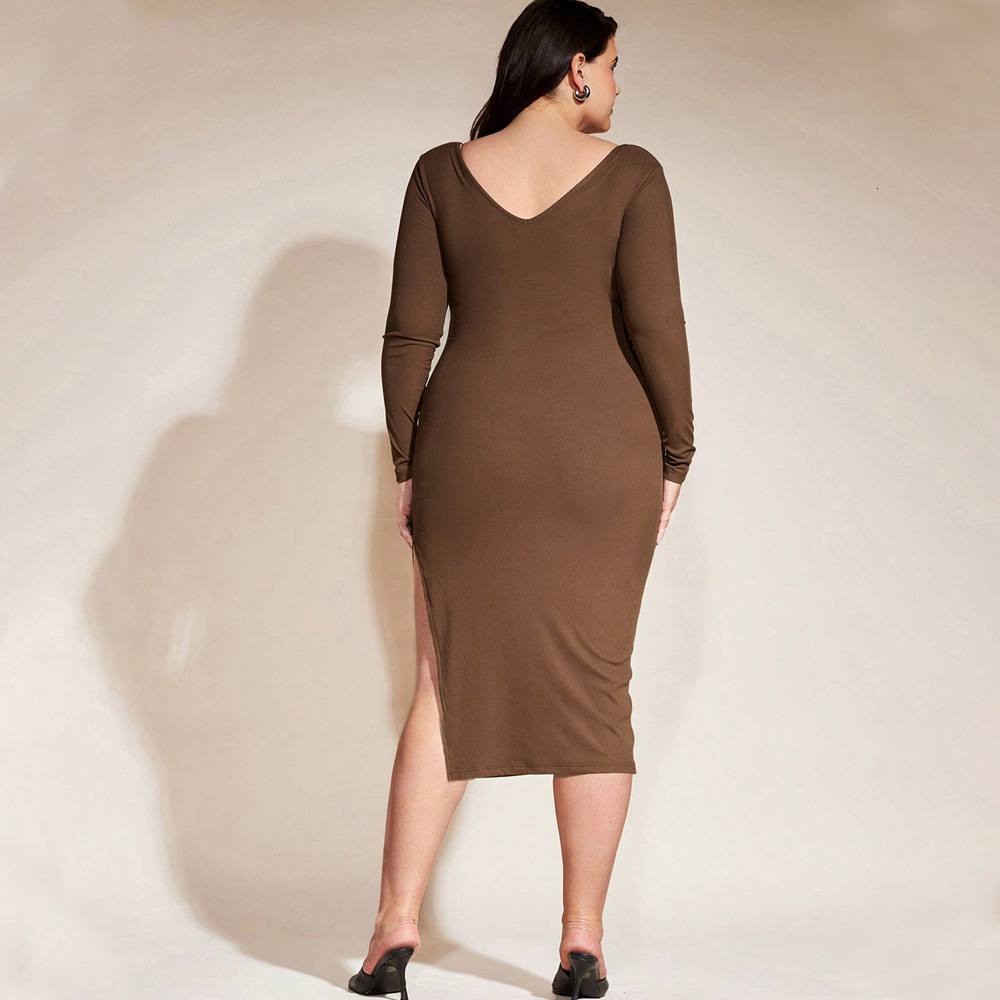 Plus Size Womens Simple Casual Style Dress Autumn and Winter Slim Fit Hip Hugging Mid Length Skirt