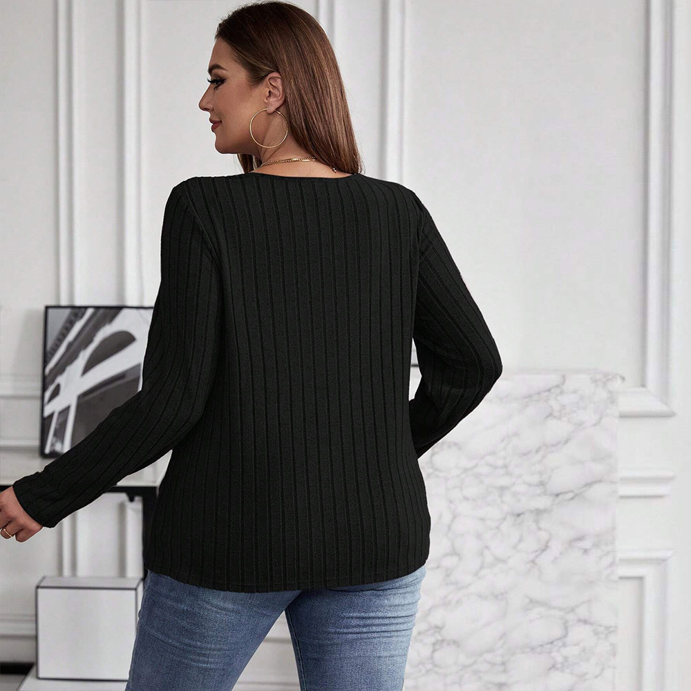 Plus Size Womens Commuting Simple Style T-shirt for Autumn and Winter Fashion Loose and Slimming Long Sleeved Inner Top
