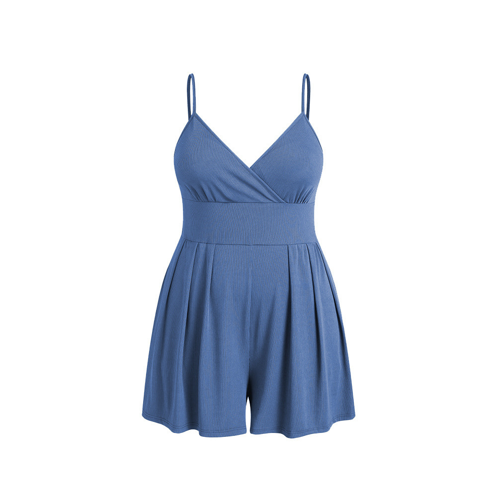 Plus Size Sleeveless Camisole Jumpsuit Summer Vacation Style Cinched Waist Jumpsuit Shorts