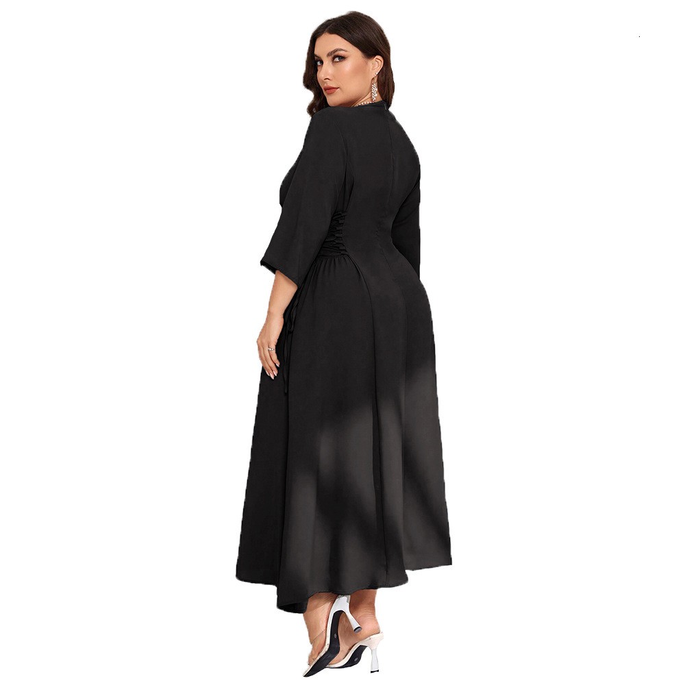 Plus Size Womens Elegant Style Square Neck Dress Autumn and Winter High-end Sense Age Reducing Design Sense Mid Length Skirt