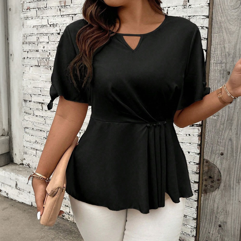 2025 Summer New Plus Size Womens Simple Casual T-shirt with Waist Cinching and Slimming Design Sense Top