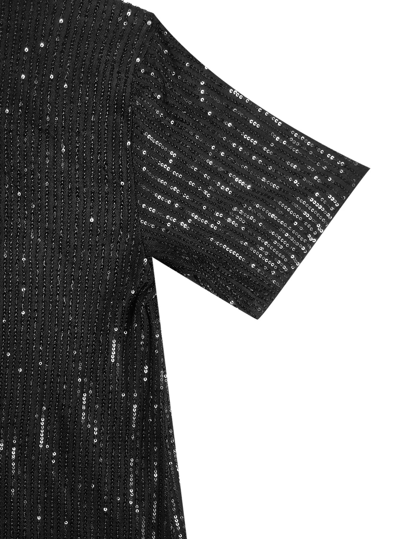 Plus Size Womens Sequined Dress Casual Round Neck Short Sleeve Knitted Polyester A-line Loose Fit Solid Color Mid-length 250515