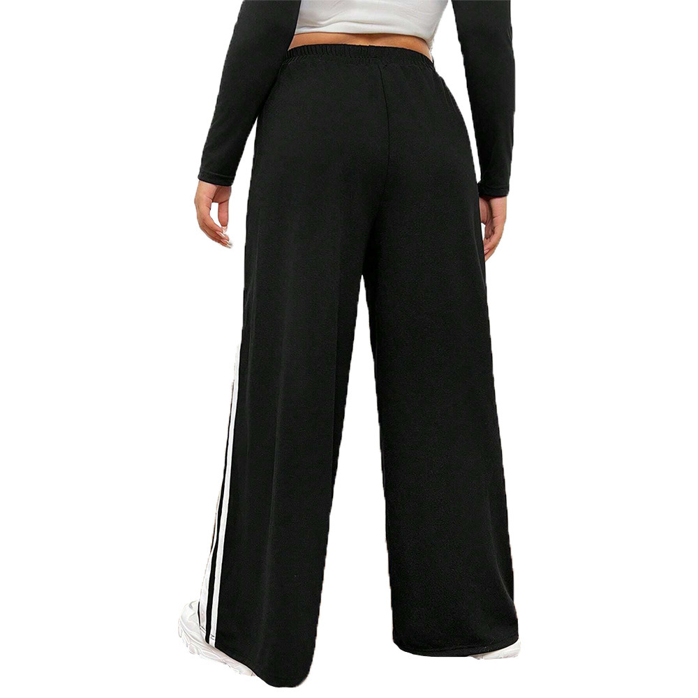 Large Size Womens Minimalist and Trendy Casual Pants for Autumn and Winter with Slim Legs and Contrasting Wide Legs