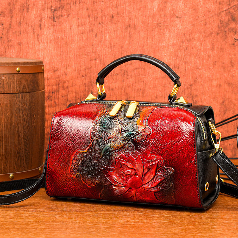 2025S designer Boston casual texture commuting shoulder Chinese versatile ethnic style women crossbody bag