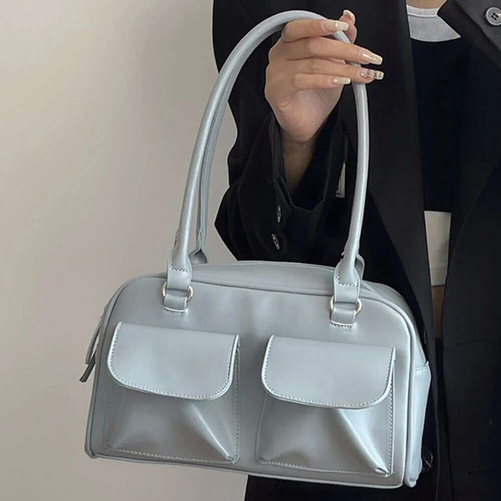 Women Shoulder BagsTote Fashion Purse Handbag Large Capacity Underarm Casual Double Pocket Zipper Retro PU Leather Bag