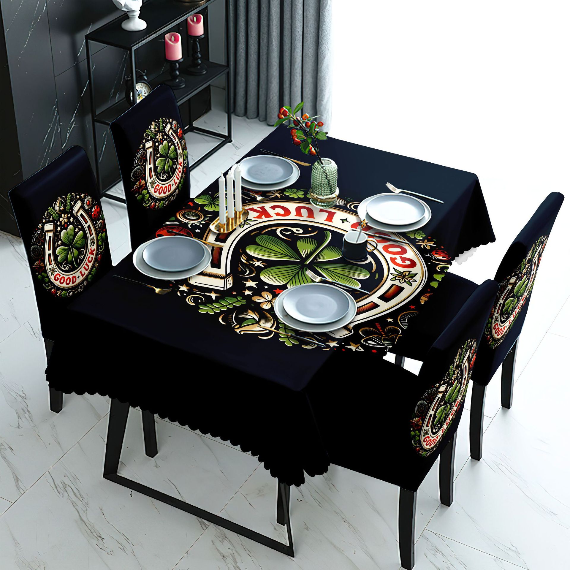 T0467 Waterproof Printed Tablecloth Restaurant Home Printed Chair Cover Tablecloth Chair Cover Decoration Set Patrick