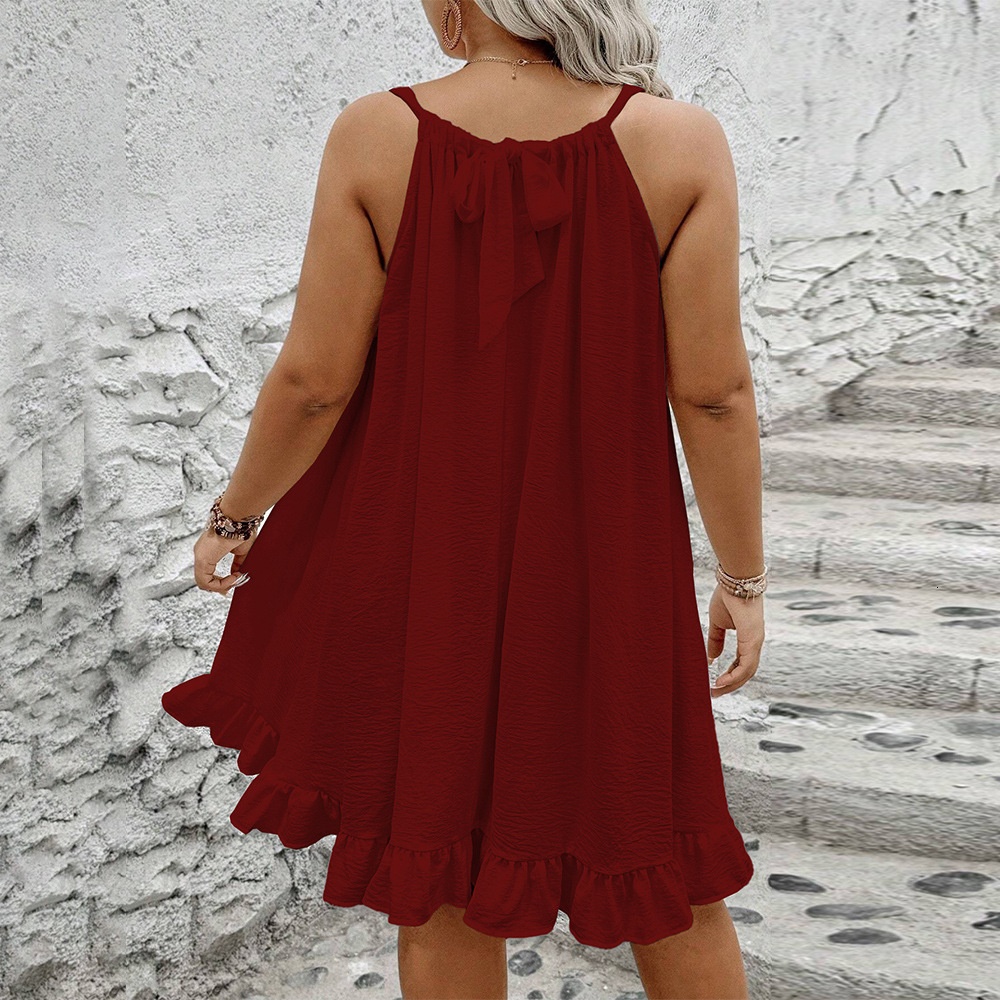 Large Size Womens Solid Color Sun Skirt Summer New Style Loose and Large Pleated Sexy Jumpsuit