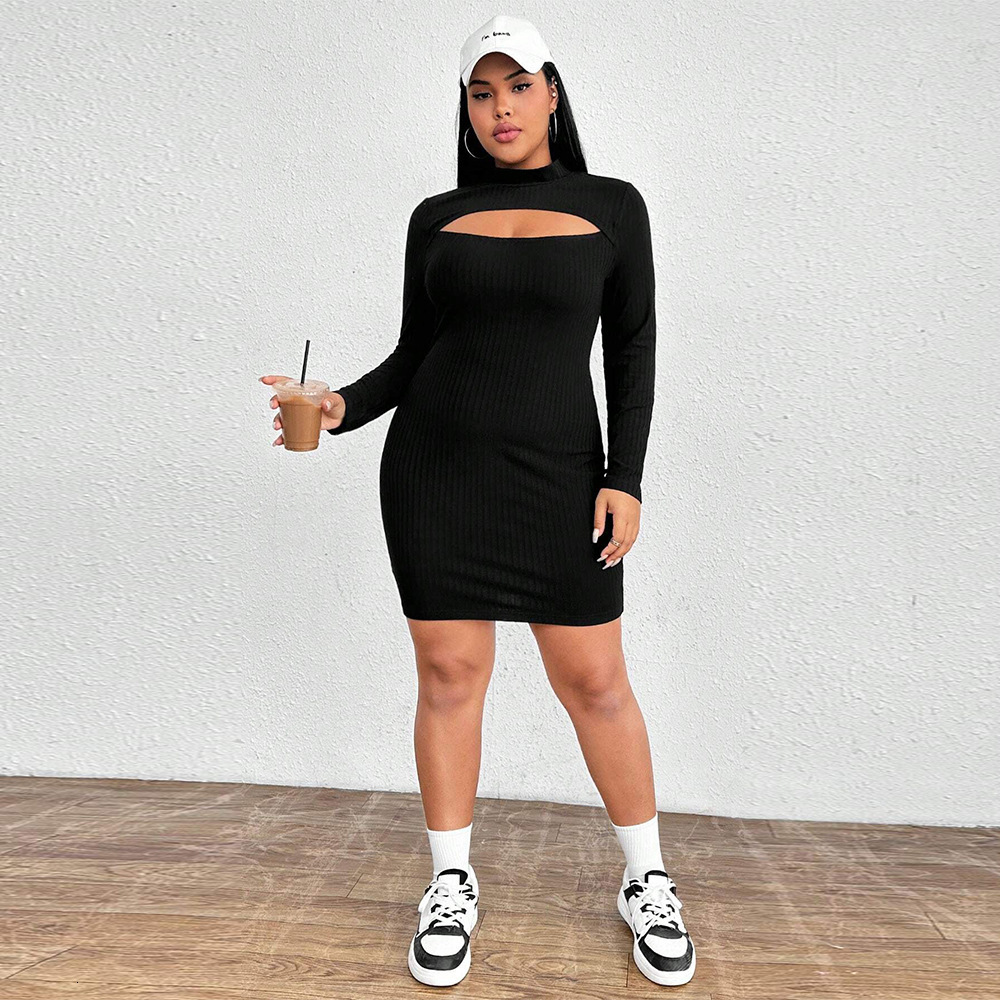 Large Size Womens Autumn and Winter New Slim Fit Sexy Temperament Long Sleeved Hip Hugging Dress